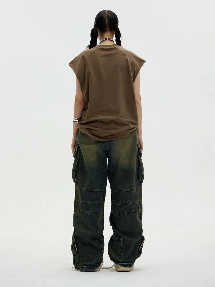 Multi Pocket Wide Leg Washed Denim Jeans【s0000006749】