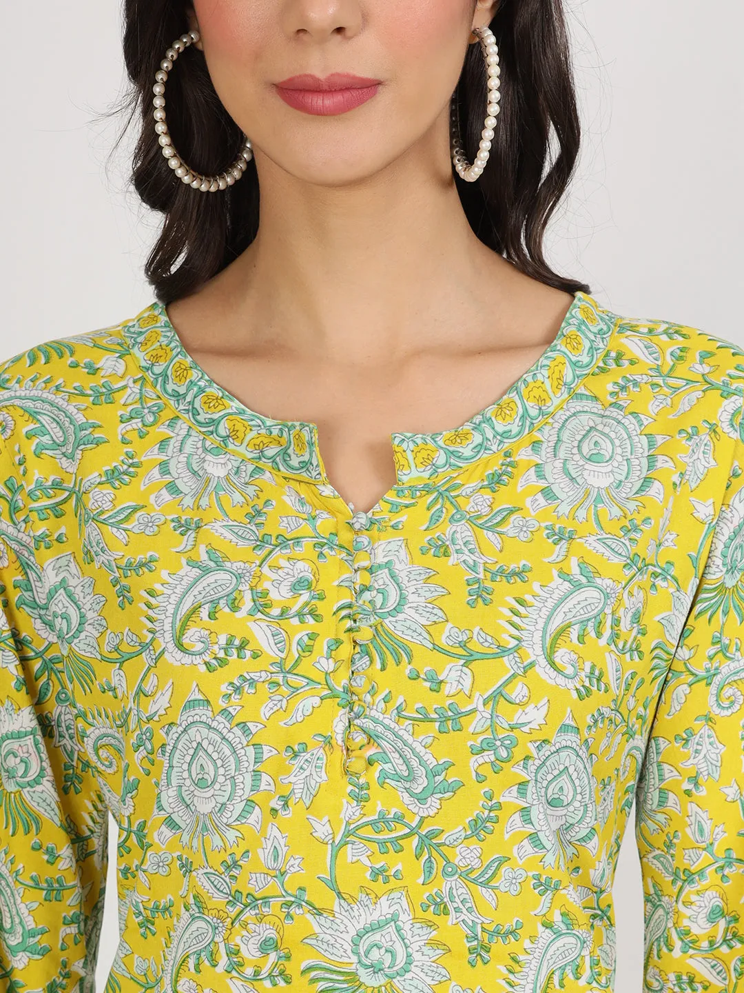 Mustard Floral Print Rayon Co-Ord Set For Women