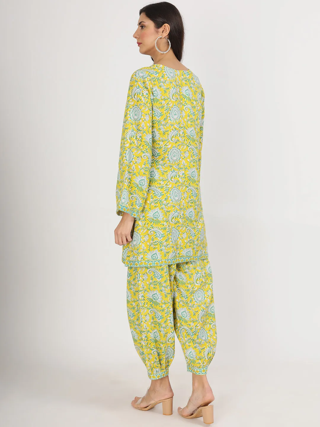 Mustard Floral Print Rayon Co-Ord Set For Women