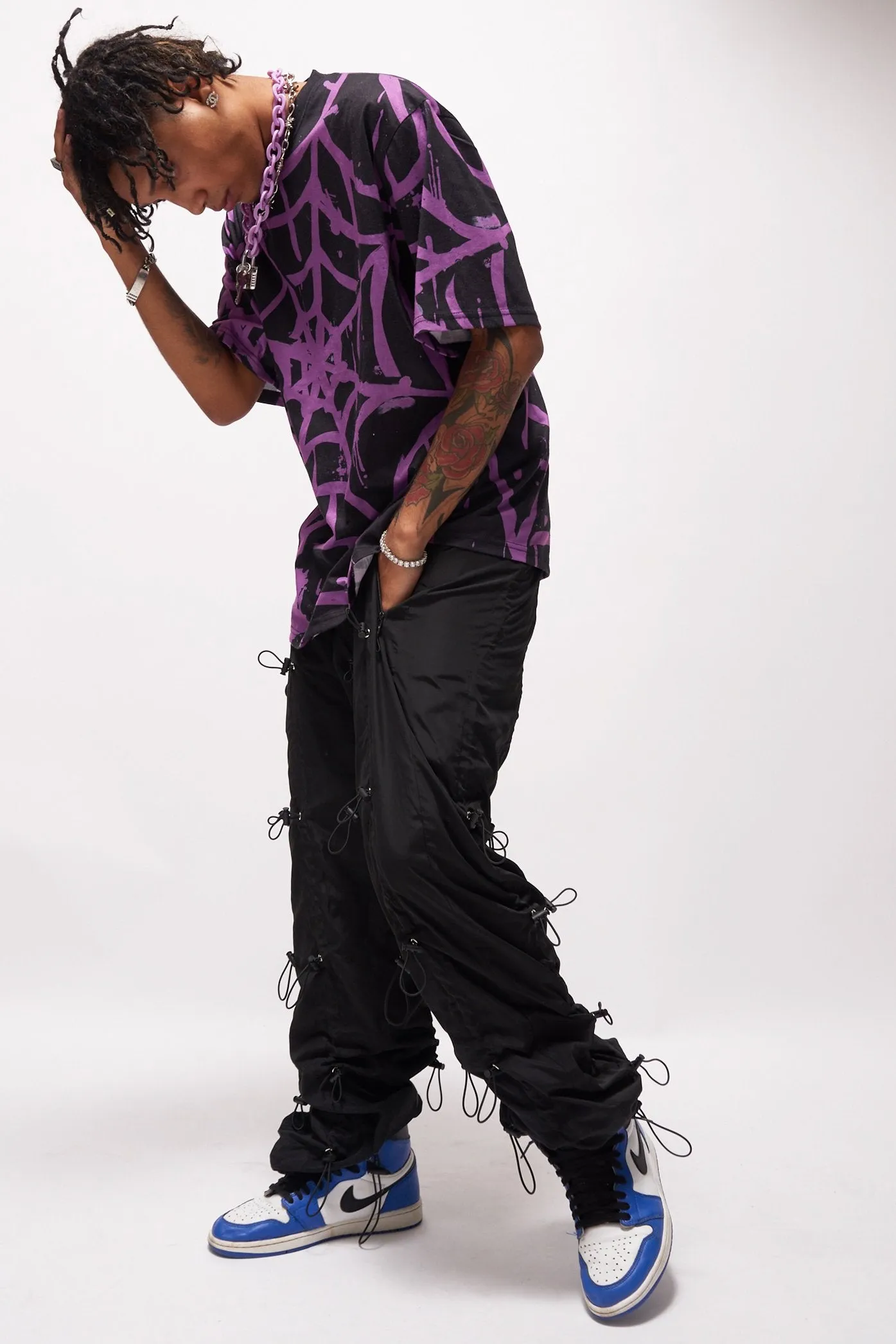 Parallel Purple Spider Web Print T-Shirt