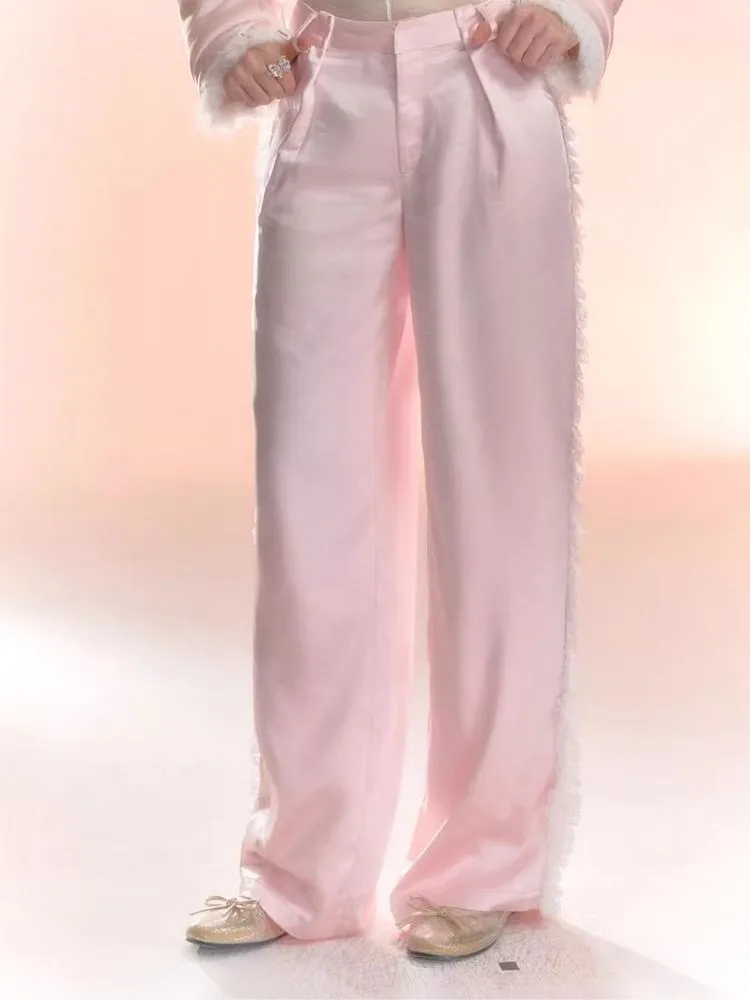 Patchwork Floral Satin Loose Pants【s0000006439】