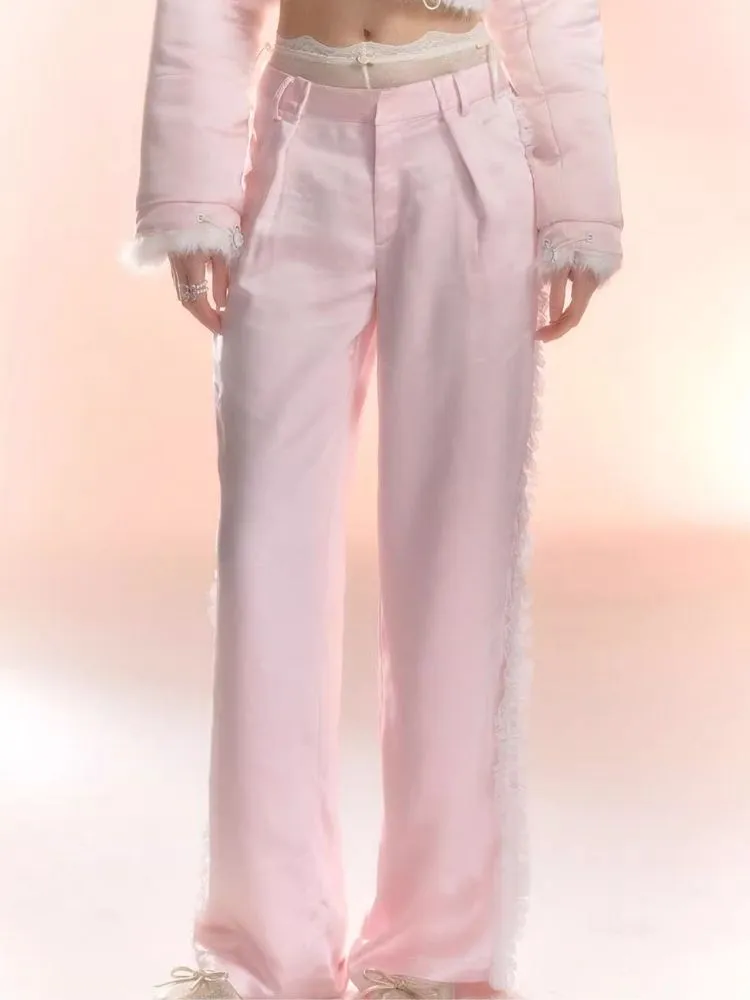 Patchwork Floral Satin Loose Pants【s0000006439】