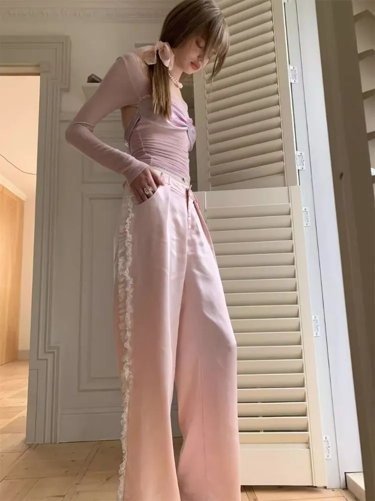 Patchwork Floral Satin Loose Pants【s0000006439】