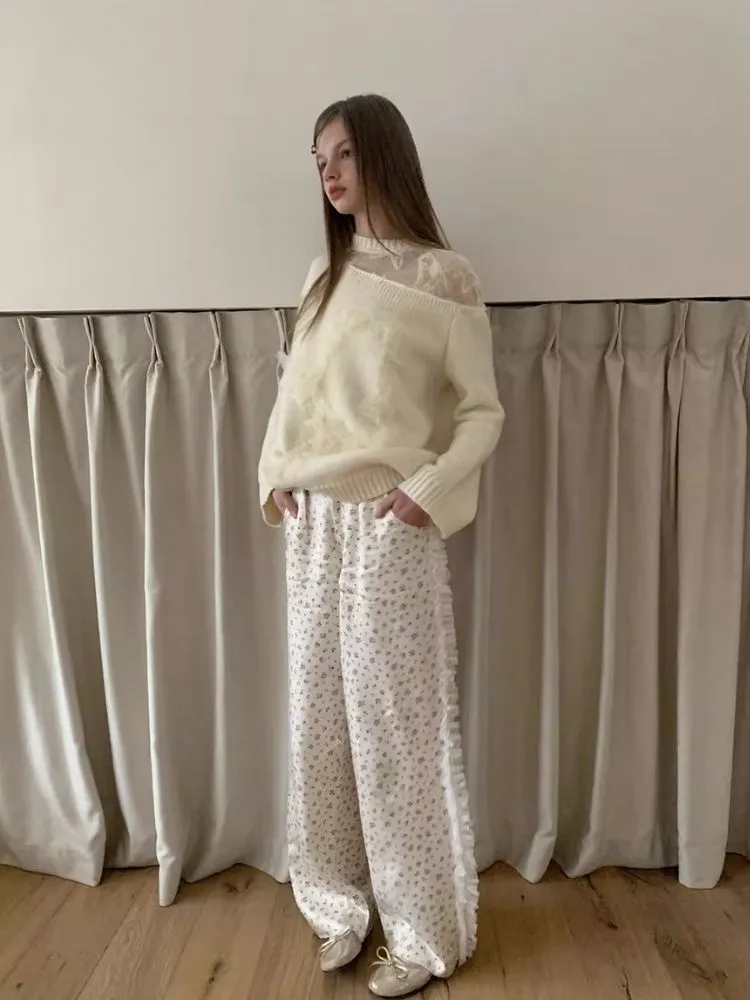 Patchwork Floral Satin Loose Pants【s0000006439】