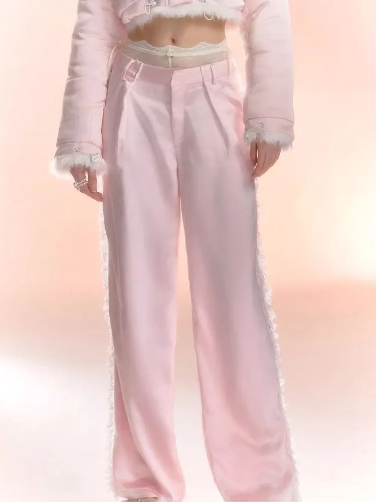 Patchwork Floral Satin Loose Pants【s0000006439】