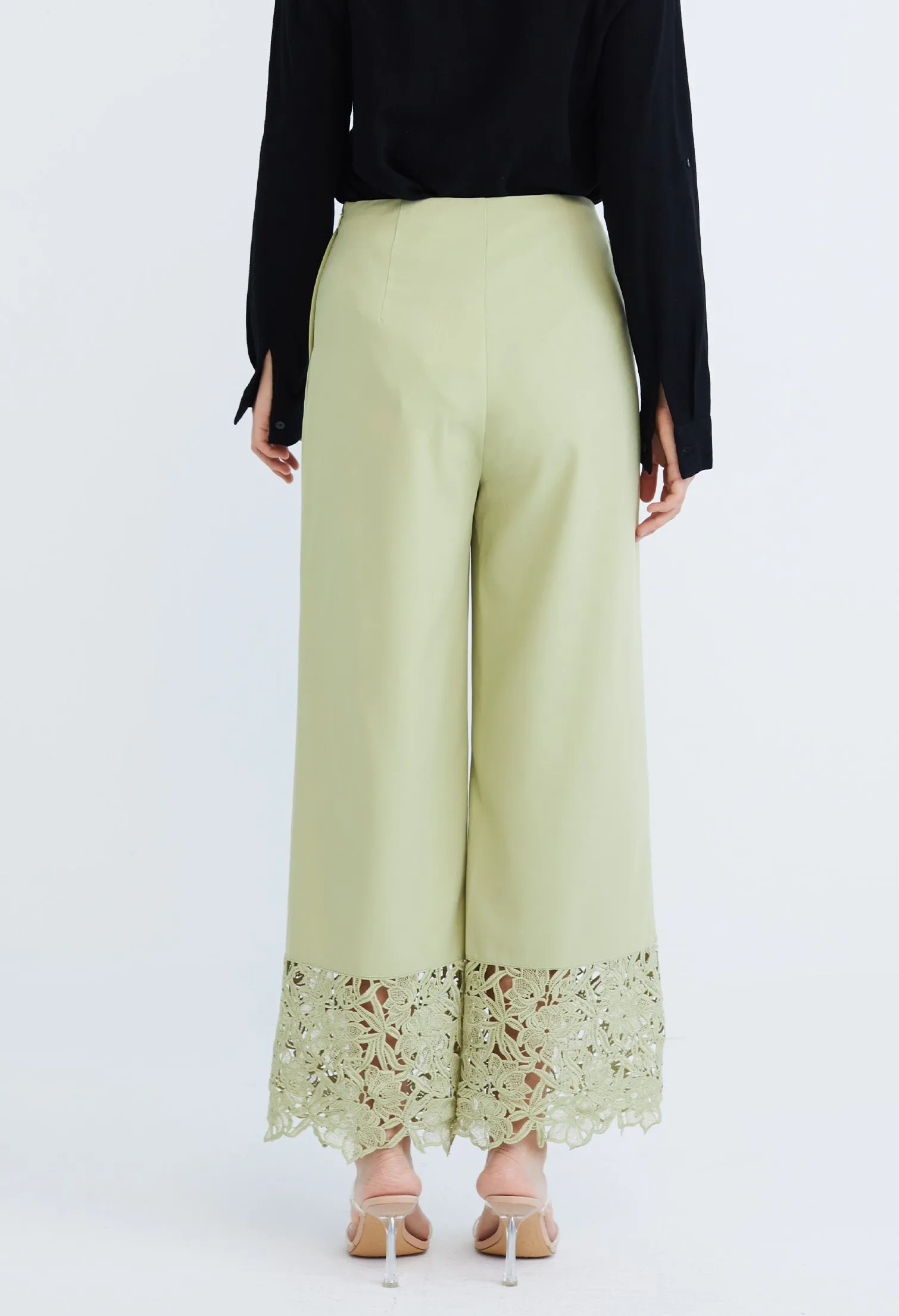 Peekaboo Guipure Lace Hemmed Straight Cut Pants