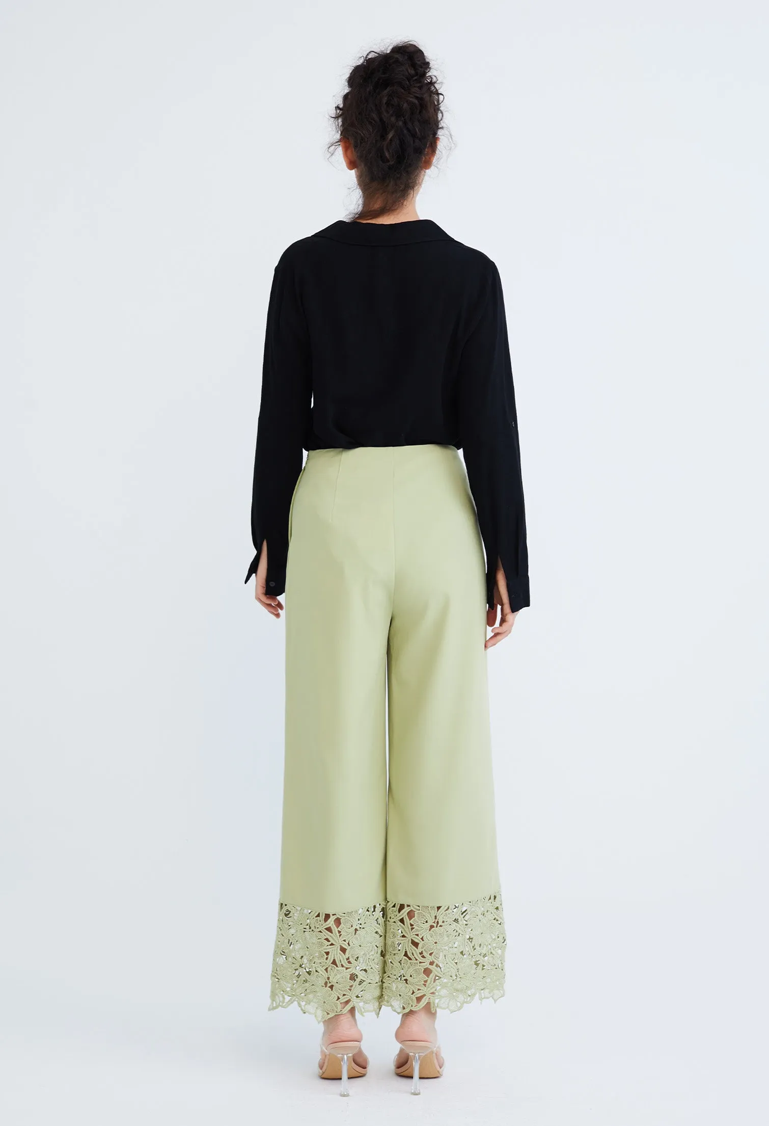 Peekaboo Guipure Lace Hemmed Straight Cut Pants