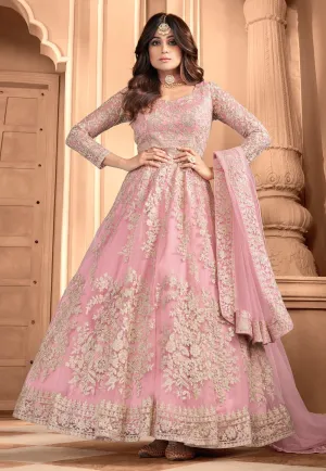 Pretty Pink Shamita Shetty Net Floor Length Anarkali Suit