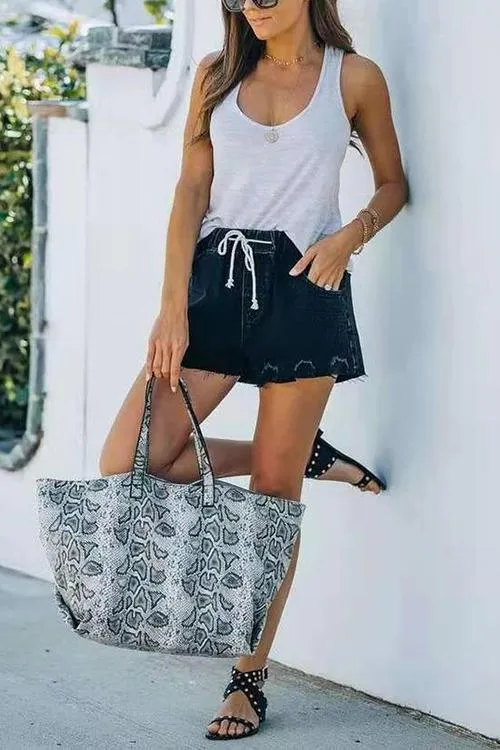 Raw Edge Drawstring Denim Shorts