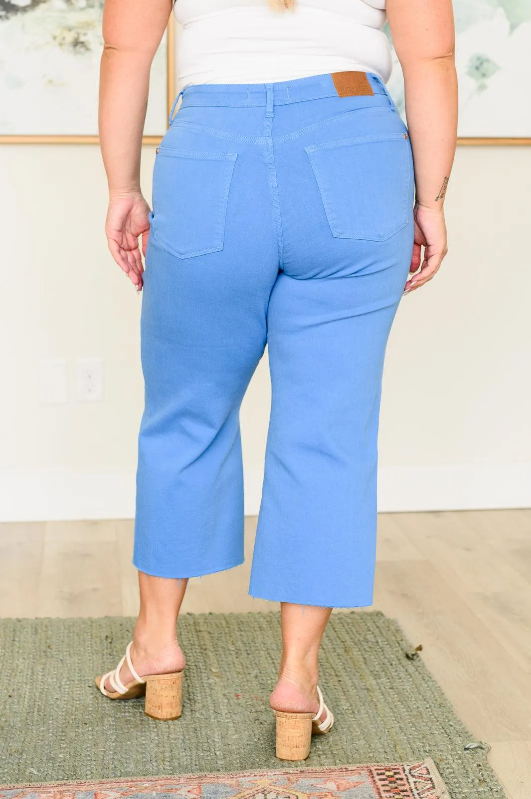 Sky Blue High Rise Control Top Wide Leg Crop Jeans