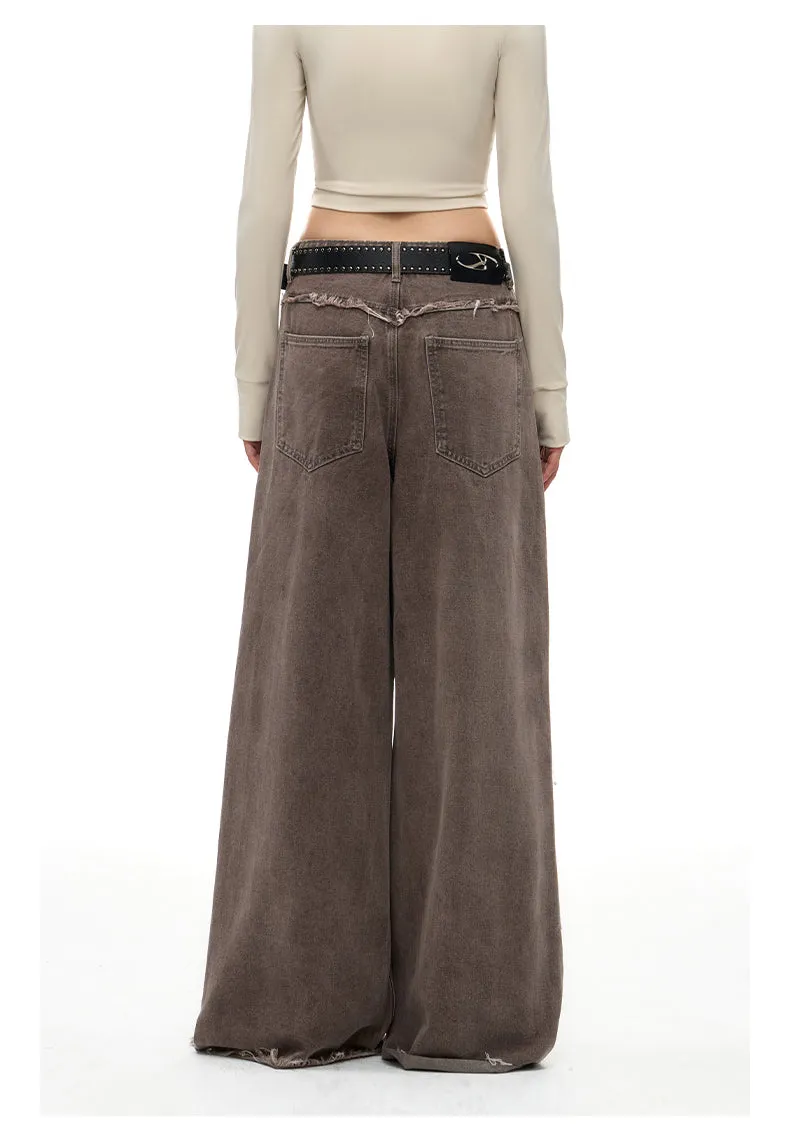 Street Design Contrast Ripped Denim Pants