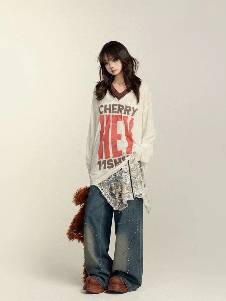 Studded Butterfly Wide-Leg Jeans / スタッズ バタフライ ワイドレッグ ジーンズ