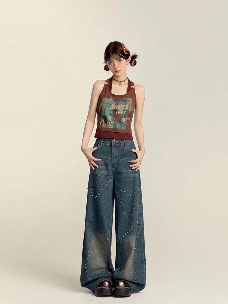 Studded Butterfly Wide-Leg Jeans / スタッズ バタフライ ワイドレッグ ジーンズ