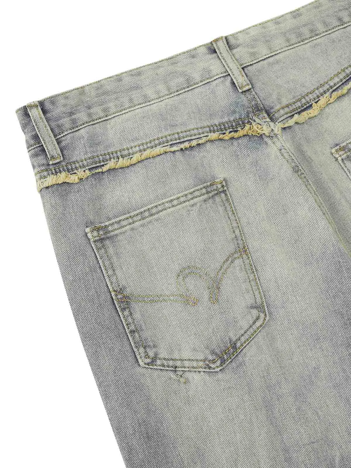 Thesupermade Heavy Washed Ripped Plaid Stitching Hip-Hop Jeans - 2174