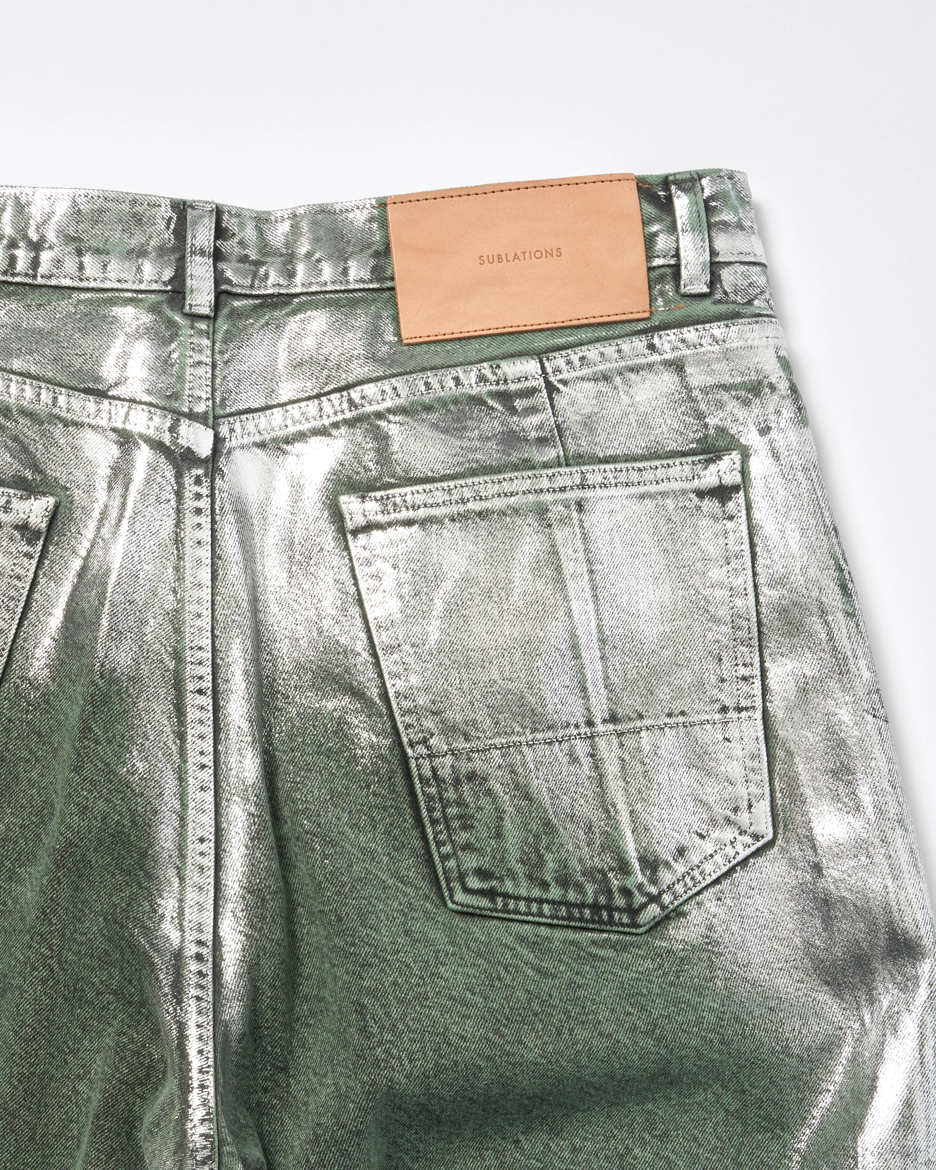 WIDE SEAM DENIM BAGGY PANTS .11 【FOILED FADE GREEN】