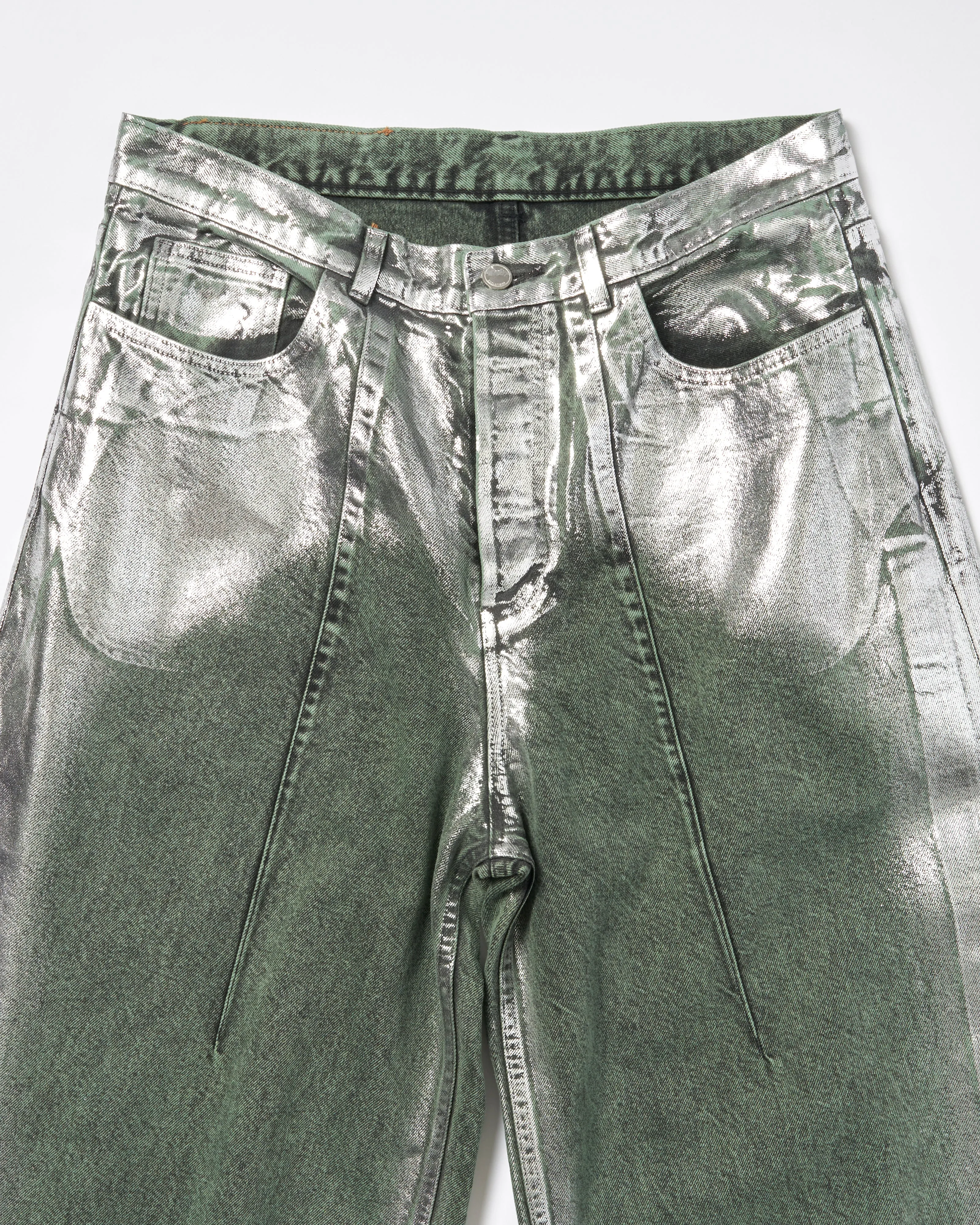 WIDE SEAM DENIM BAGGY PANTS .11 【FOILED FADE GREEN】