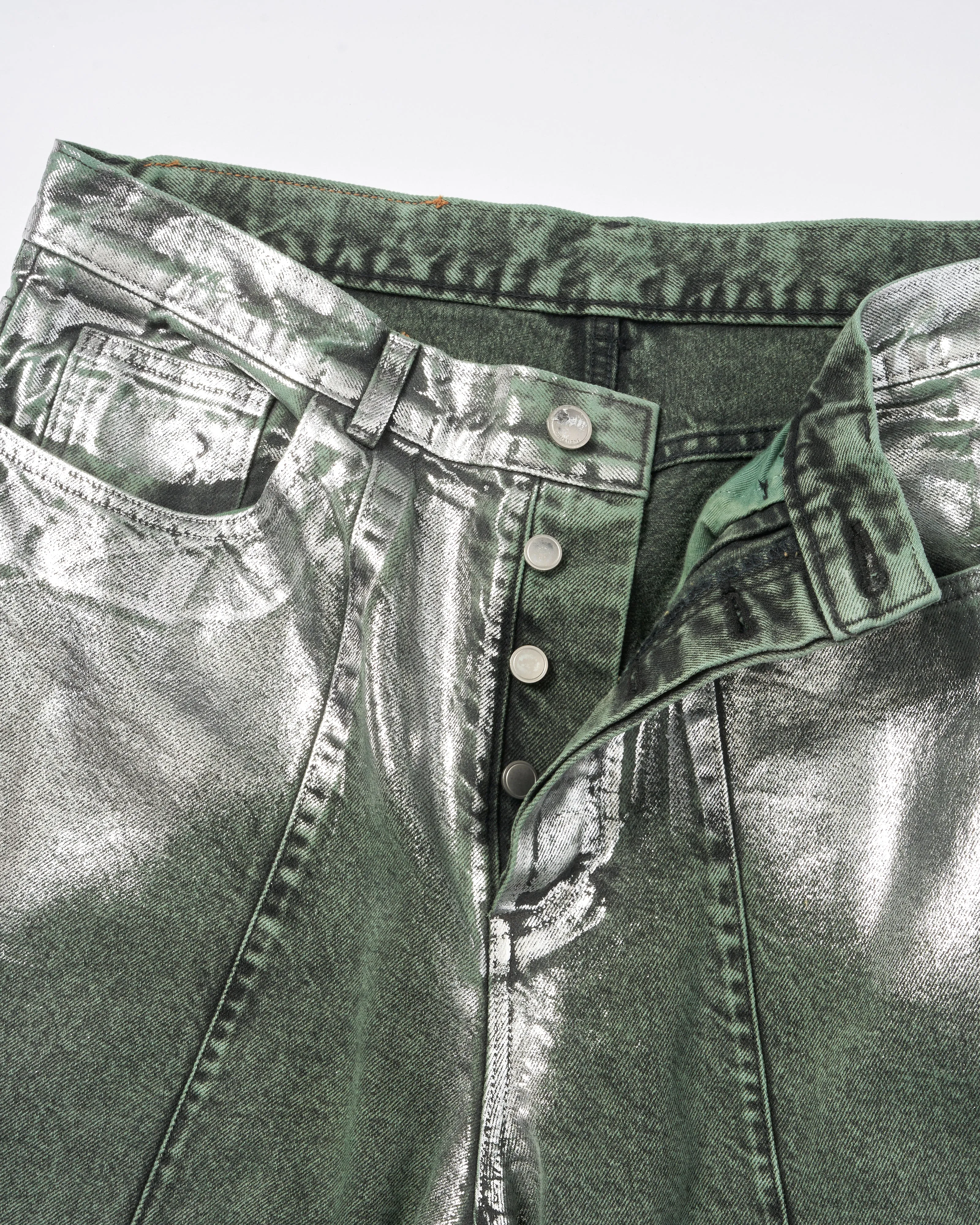 WIDE SEAM DENIM BAGGY PANTS .11 【FOILED FADE GREEN】