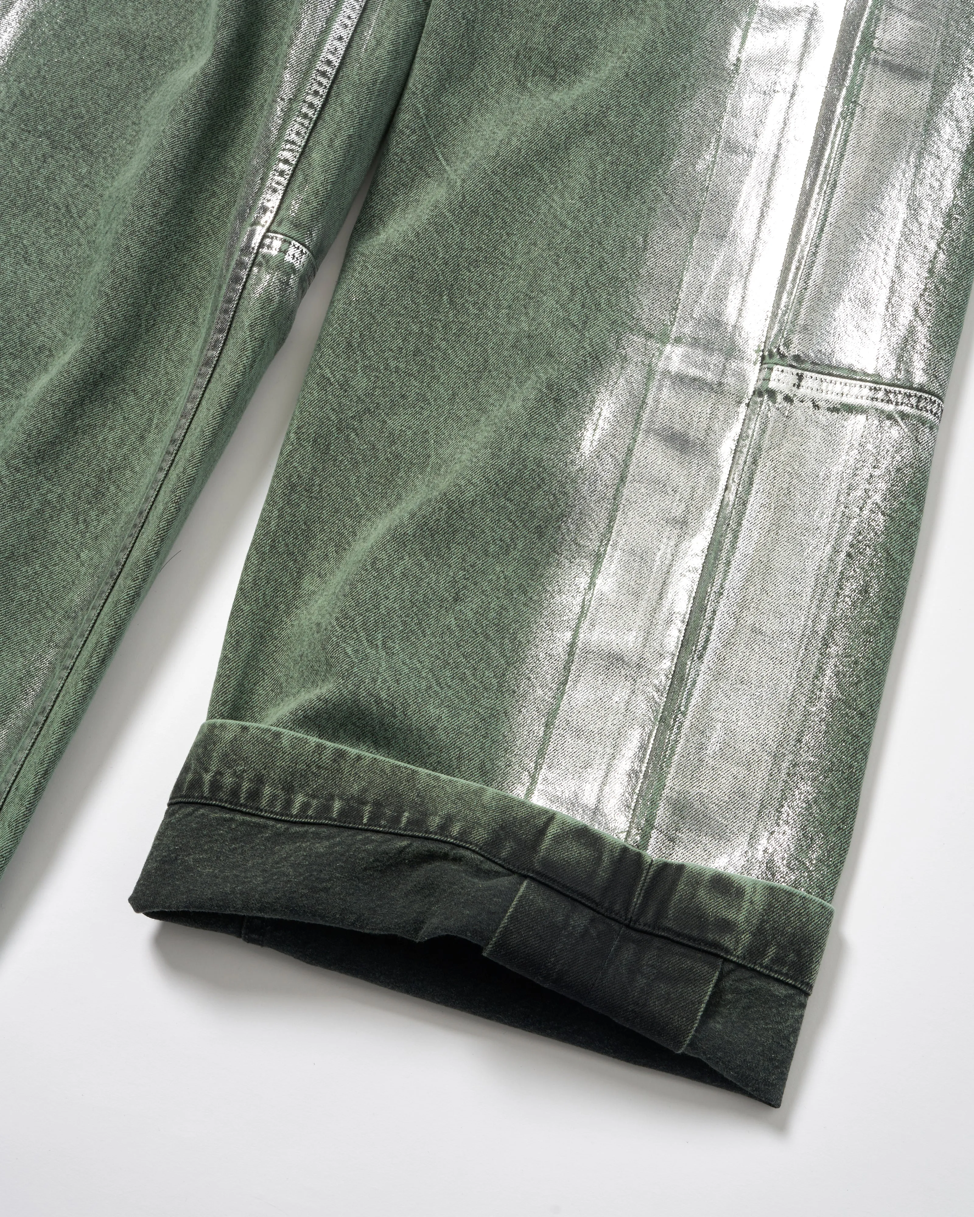 WIDE SEAM DENIM BAGGY PANTS .11 【FOILED FADE GREEN】