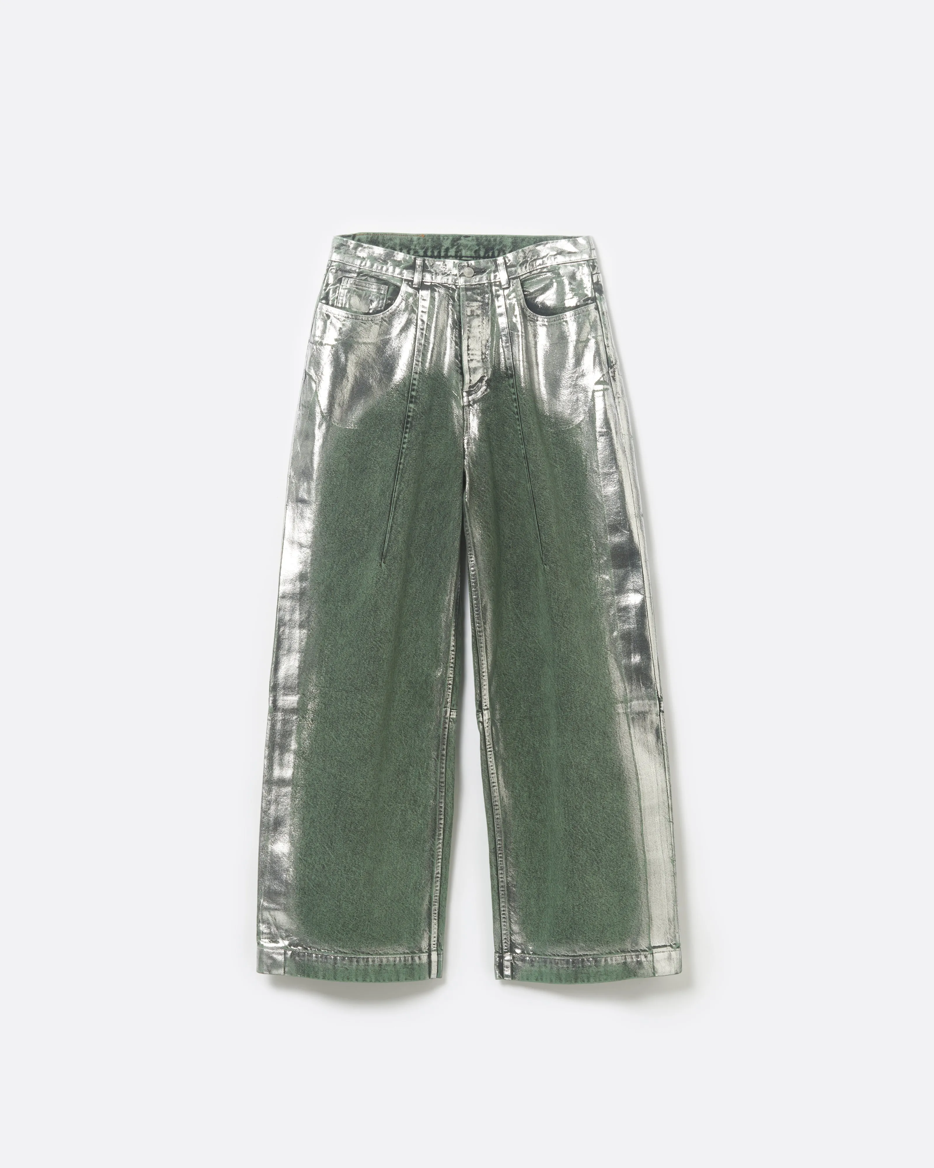 WIDE SEAM DENIM BAGGY PANTS .11 【FOILED FADE GREEN】
