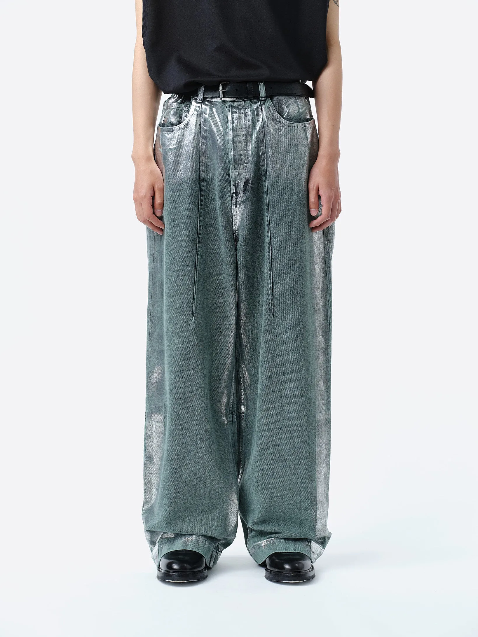 WIDE SEAM DENIM BAGGY PANTS .11 【FOILED FADE GREEN】