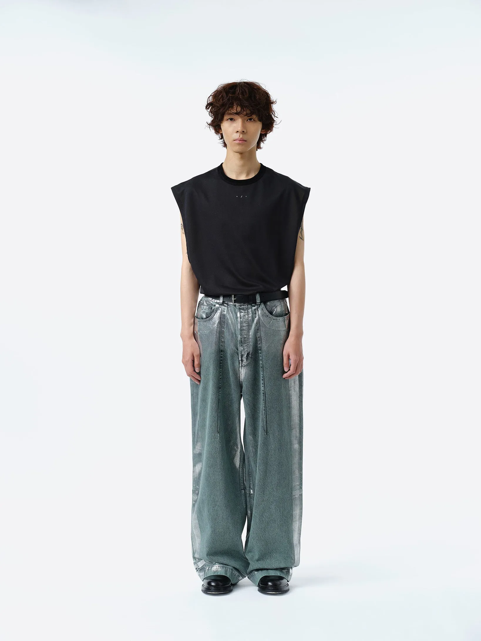 WIDE SEAM DENIM BAGGY PANTS .11 【FOILED FADE GREEN】
