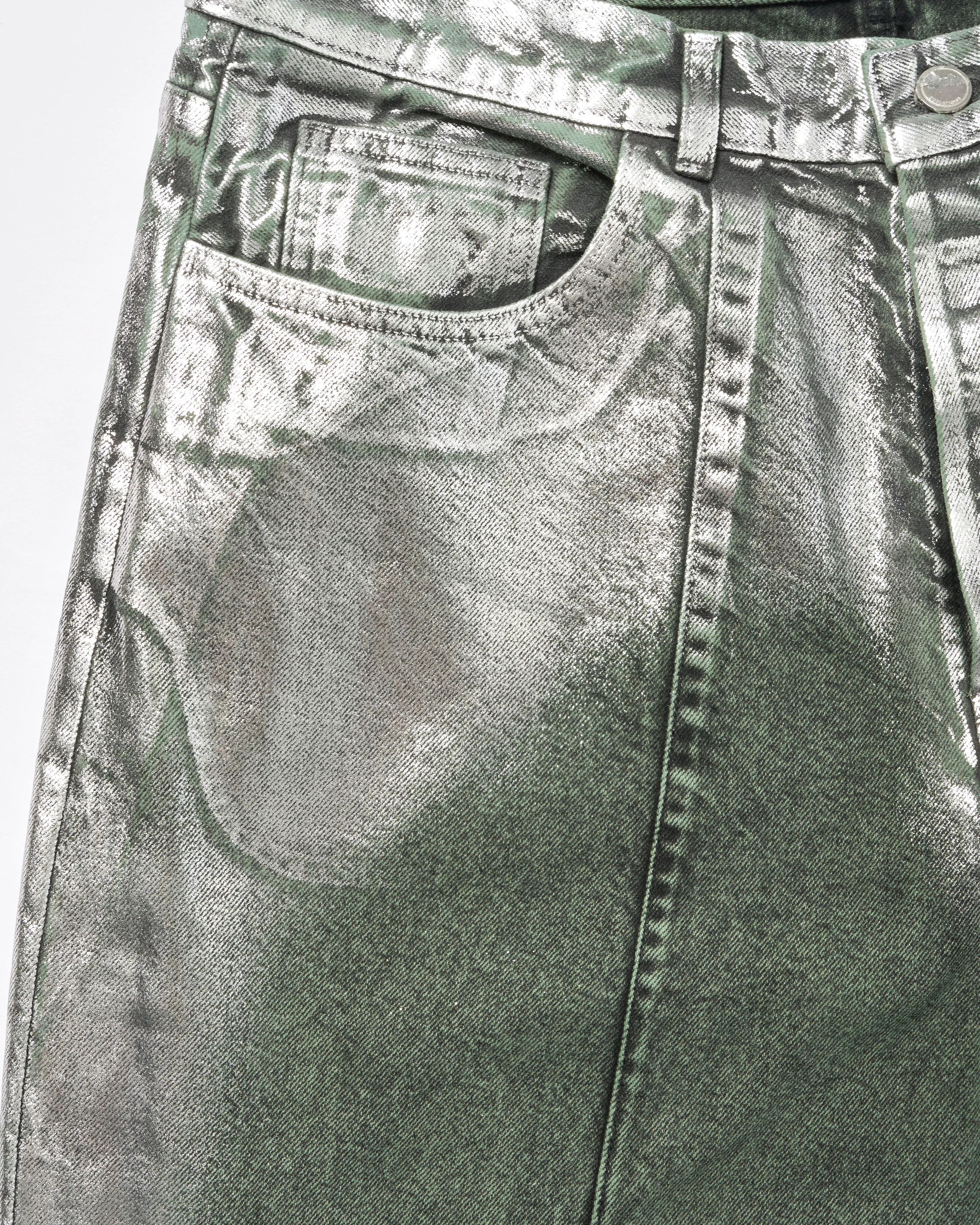 WIDE SEAM DENIM BAGGY PANTS .11 【FOILED FADE GREEN】