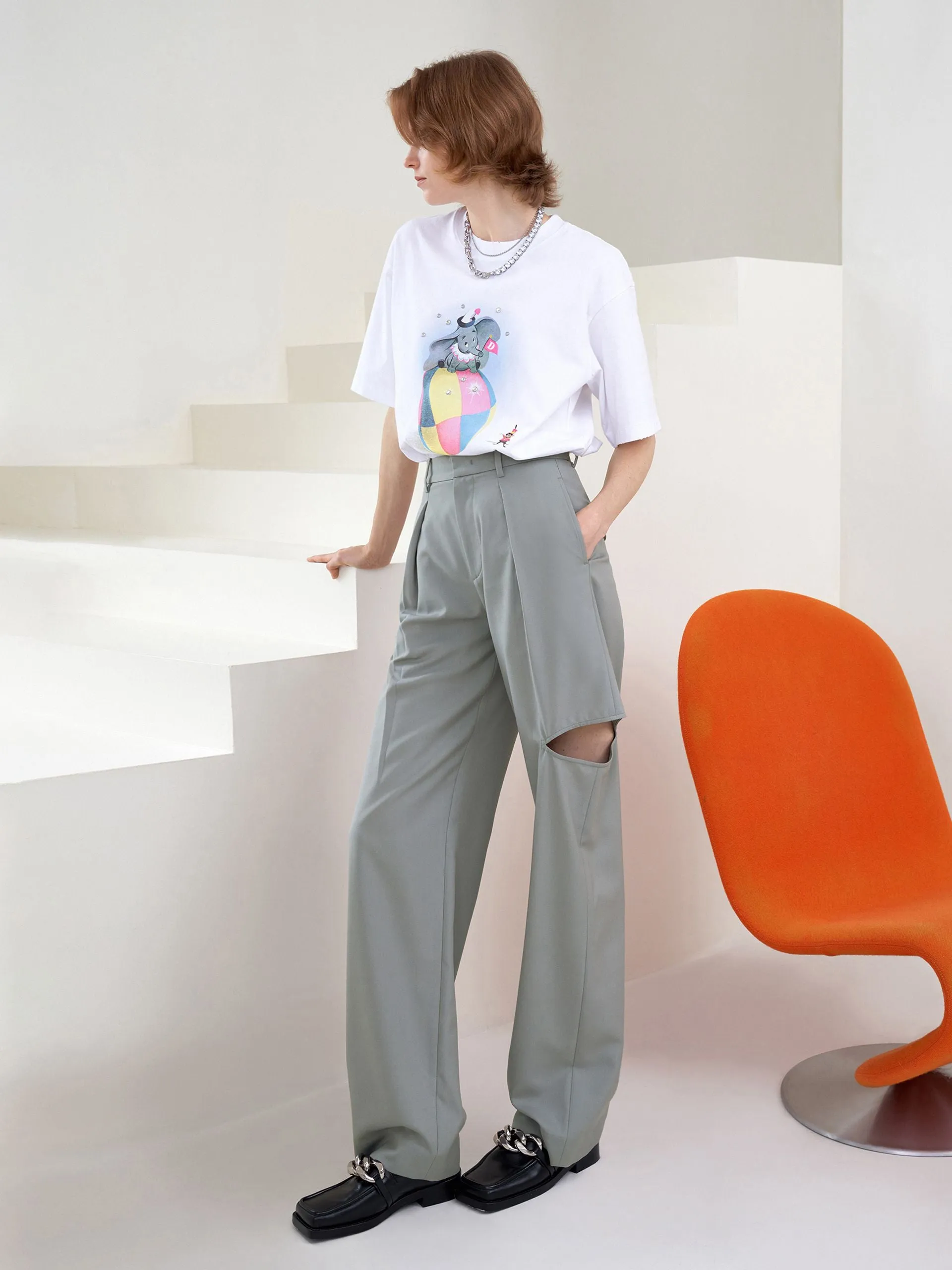 Wool Blend Ripped Suit Pants