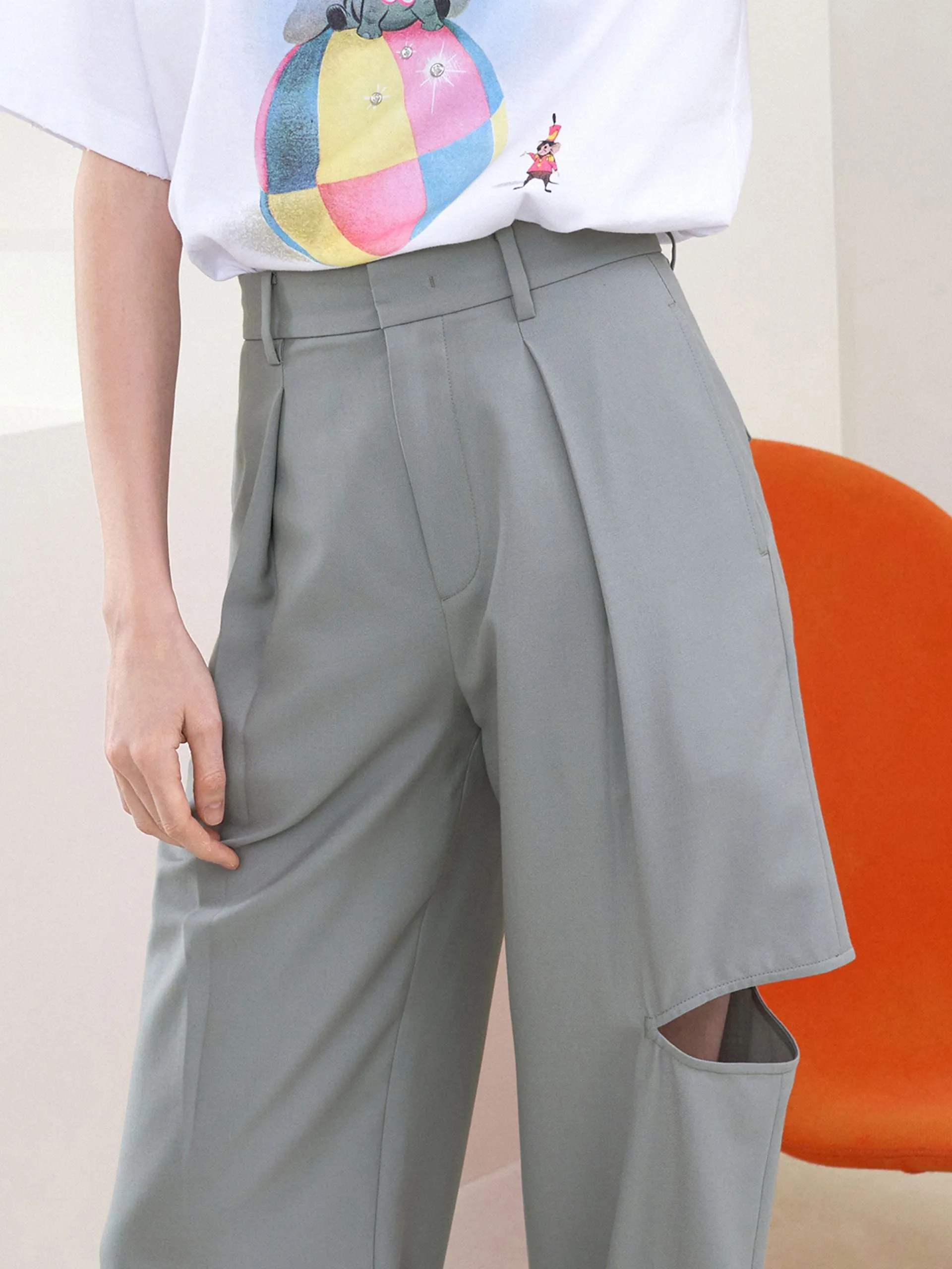 Wool Blend Ripped Suit Pants